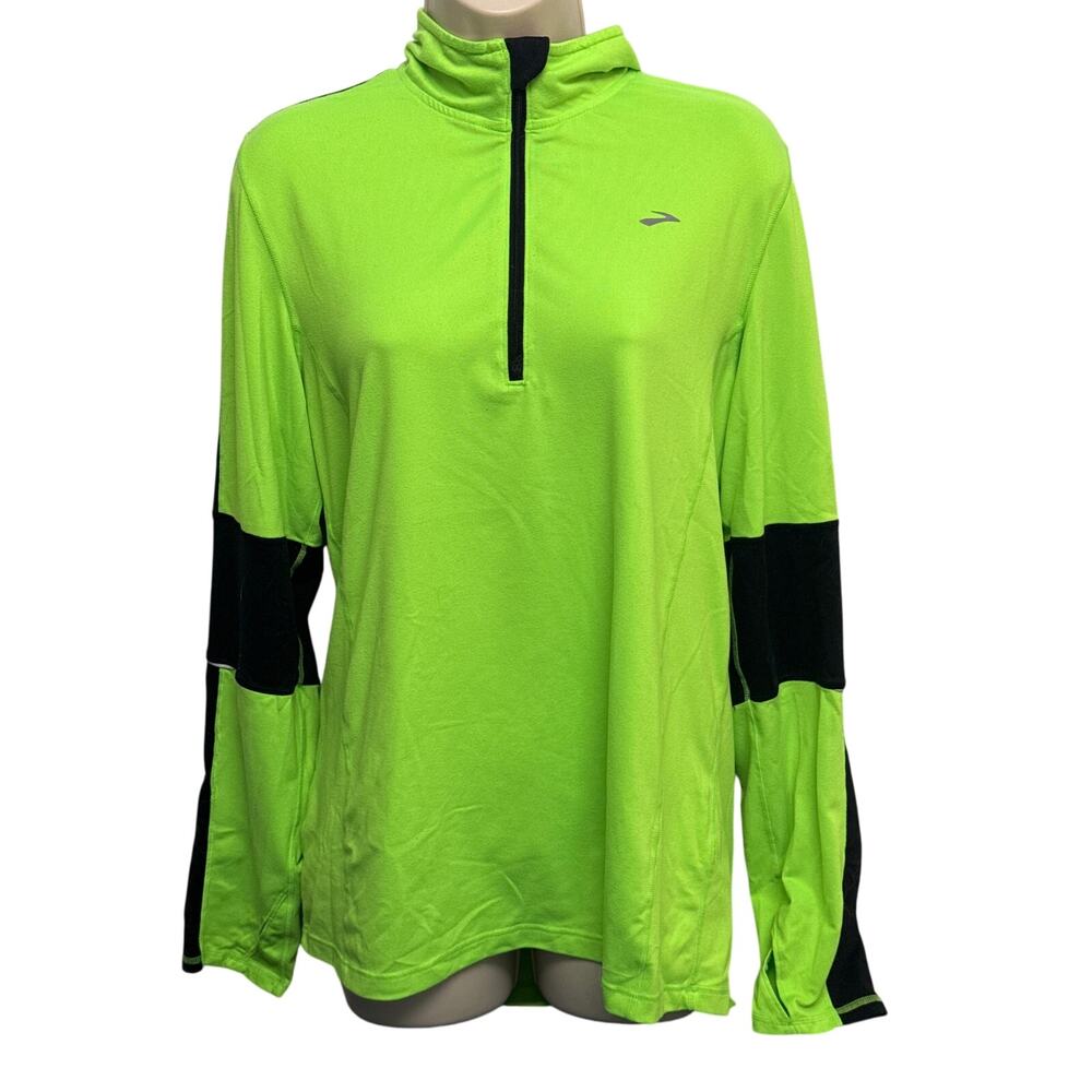 Brooks Womens Equilibrium 1/4 Zip Running Top Neon Green Black Size M 210418